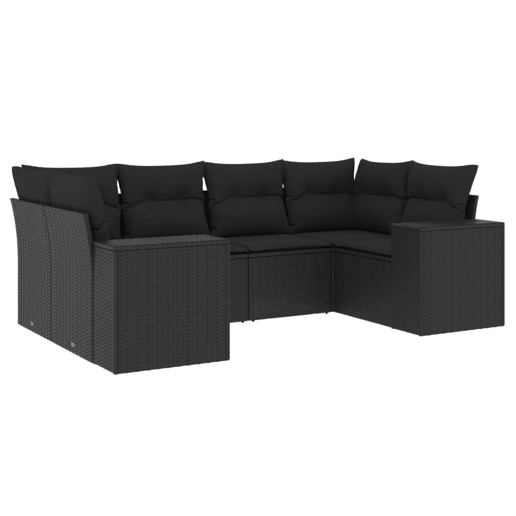 Loungegrupp med dynor 6 delar svart konstrotting