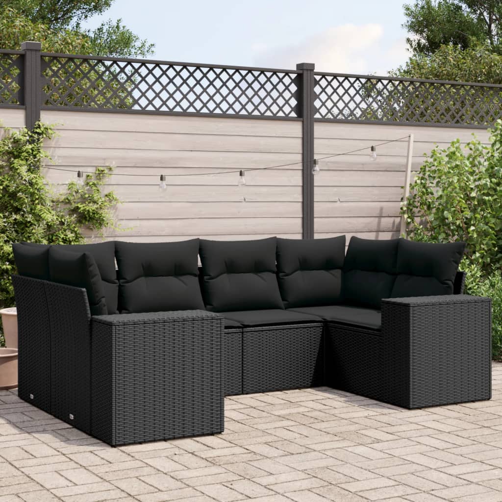 Loungegrupp med dynor 6 delar svart konstrotting