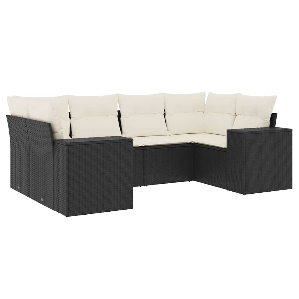 Loungegrupp med dynor 6 delar svart konstrotting