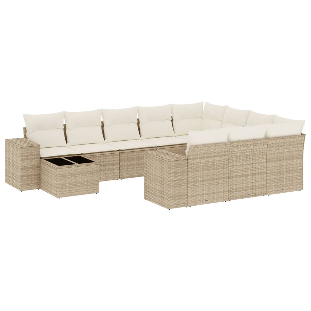 Loungegrupp för trädgården m. dynor 11 delar beige konstrotting