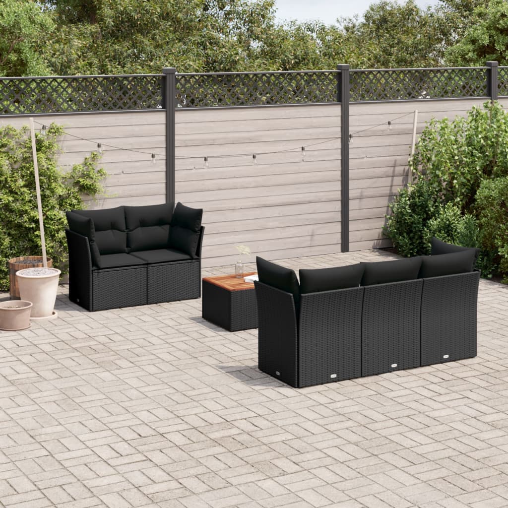 Loungegrupp med dynor 6 delar svart konstrotting