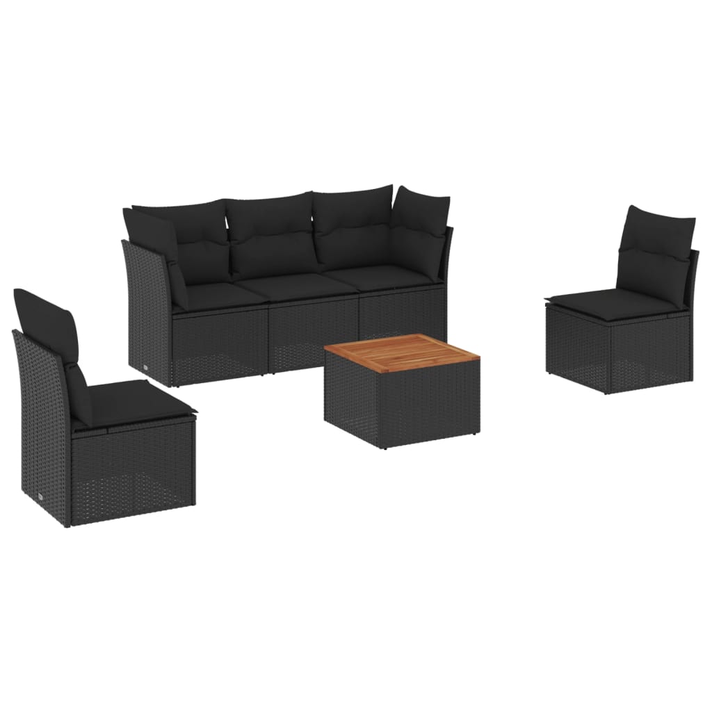 Loungegrupp med dynor 6 delar svart konstrotting