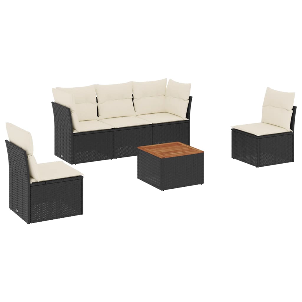 Loungegrupp med dynor 6 delar svart konstrotting