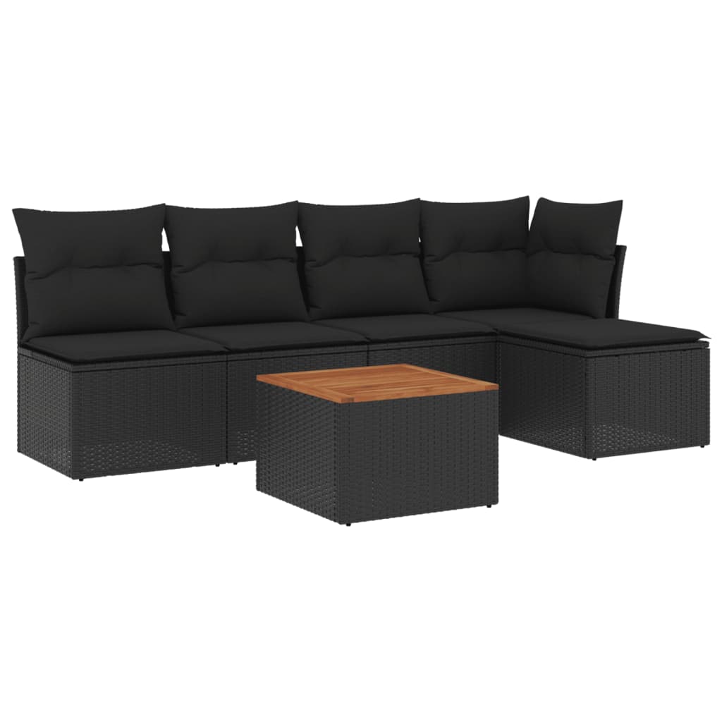 Loungegrupp med dynor 6 delar svart konstrotting