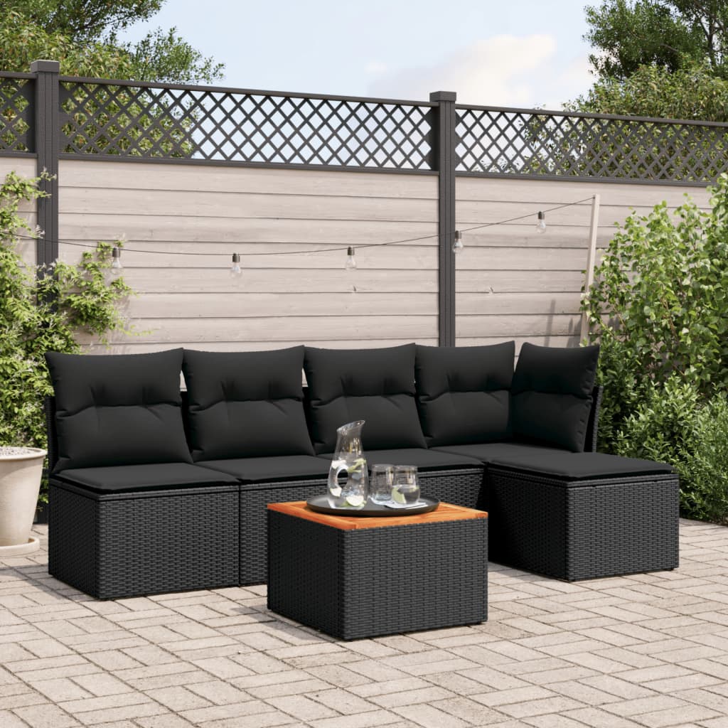 Loungegrupp med dynor 6 delar svart konstrotting