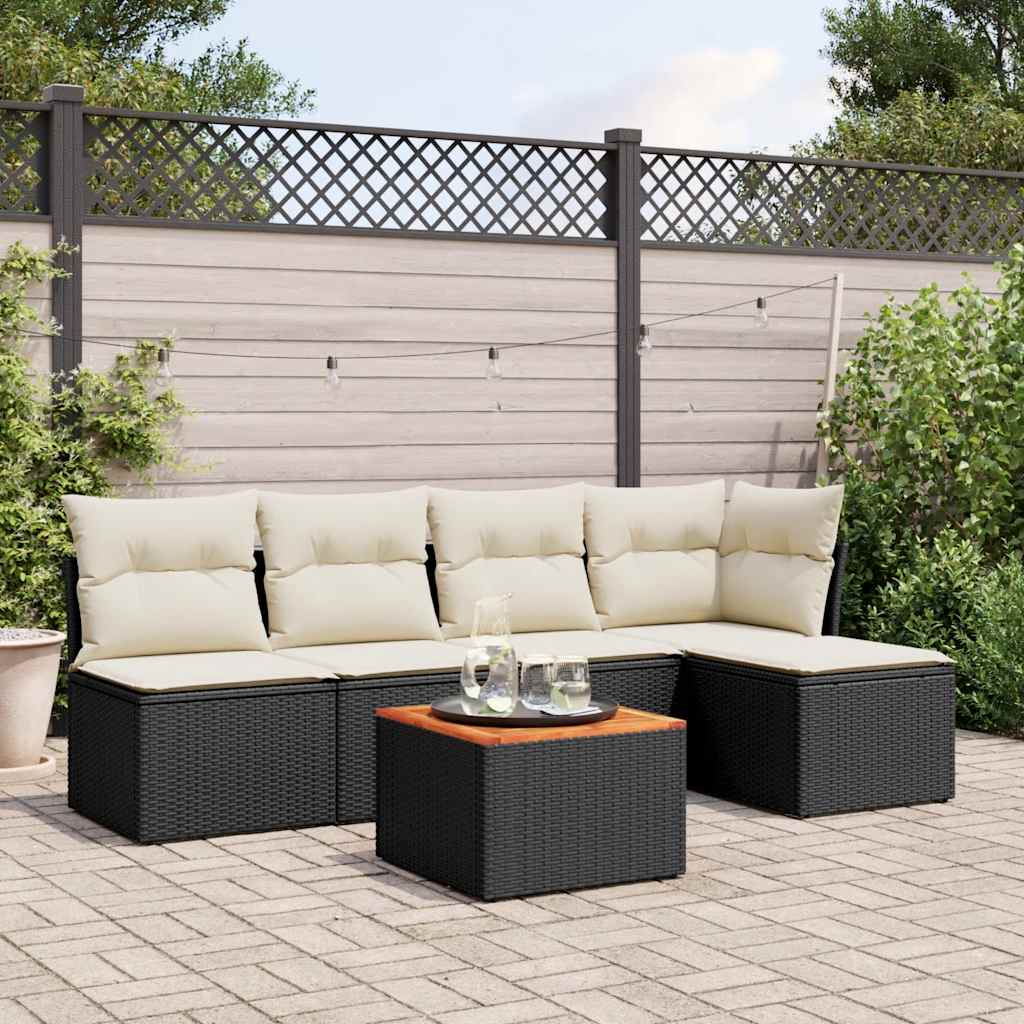 Loungegrupp med dynor 6 delar svart konstrotting
