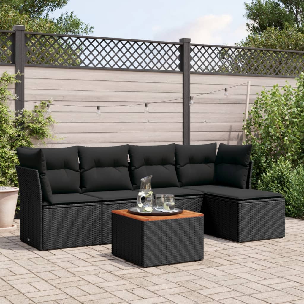 Loungegrupp med dynor 6 delar svart konstrotting