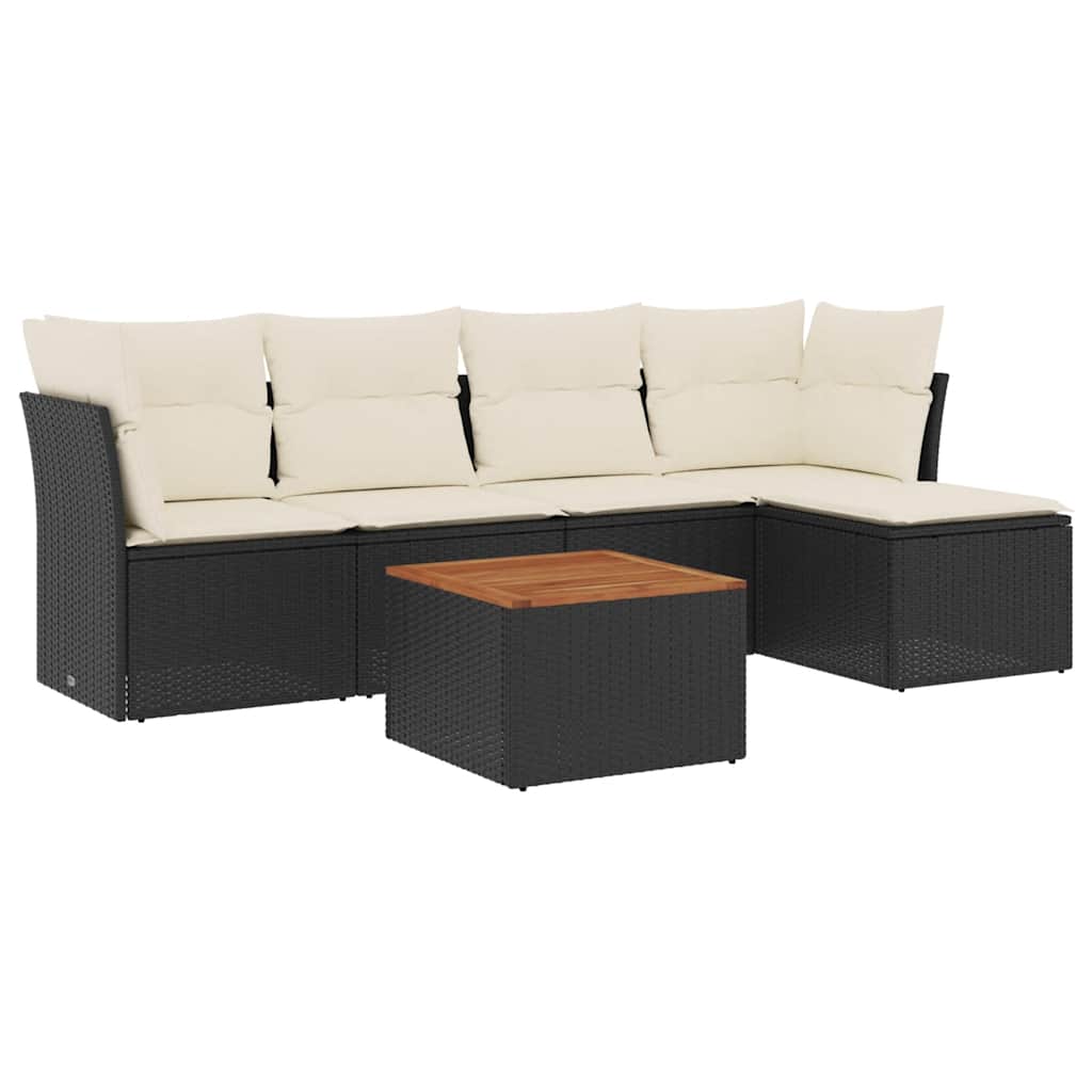Loungegrupp med dynor 6 delar svart konstrotting