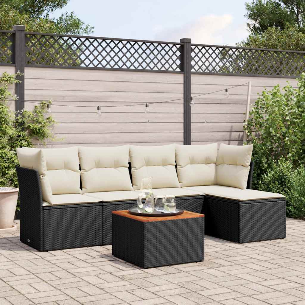 Loungegrupp med dynor 6 delar svart konstrotting