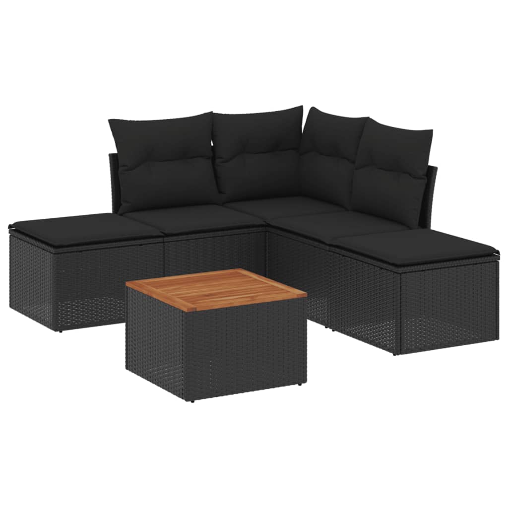 Loungegrupp med dynor 6 delar svart konstrotting