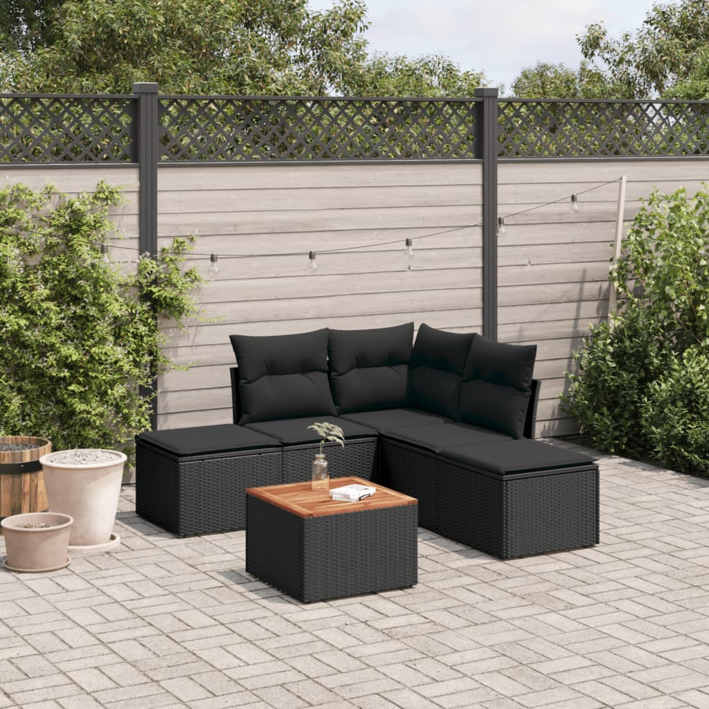 Loungegrupp med dynor 6 delar svart konstrotting