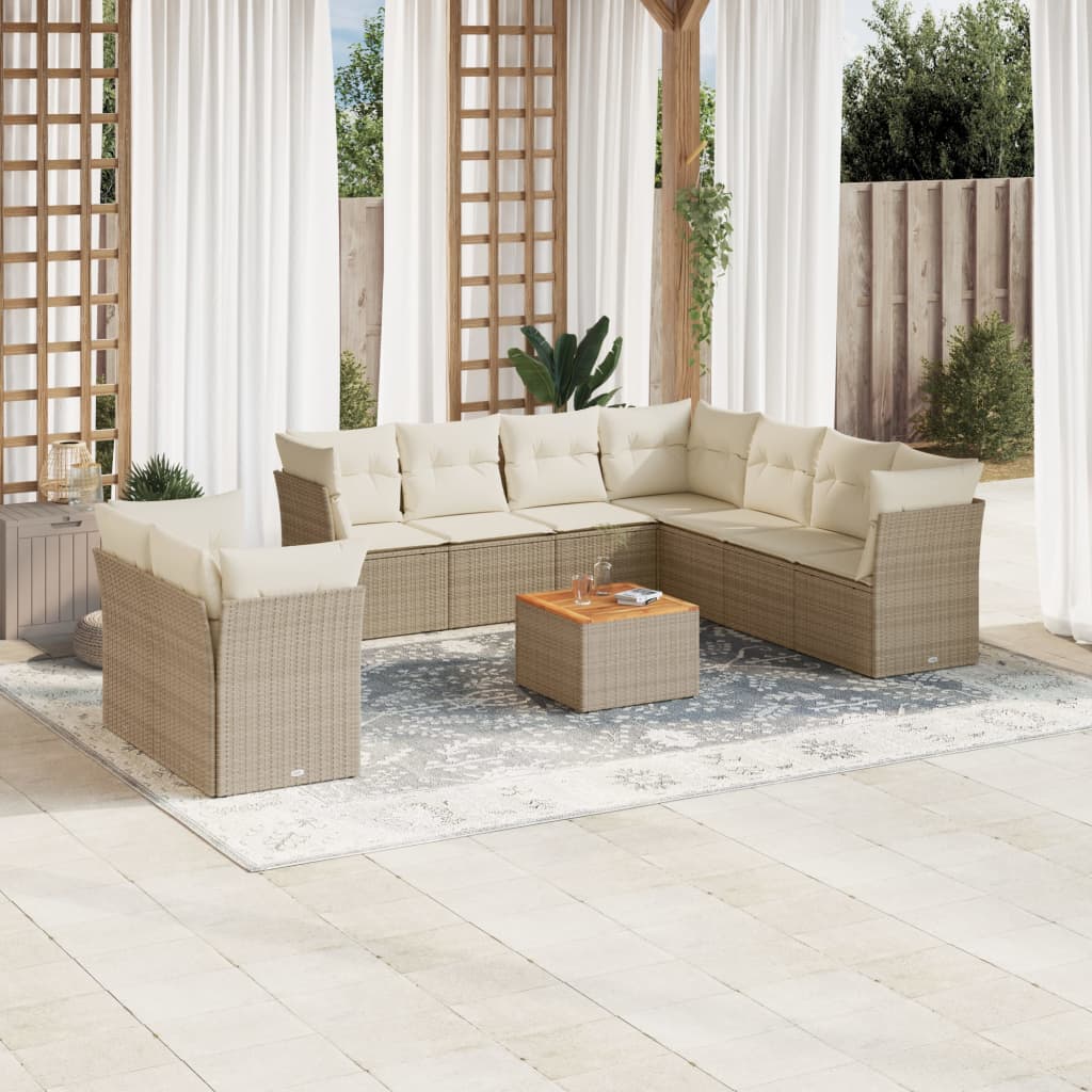 Loungegrupp för trädgården m. dynor 11 delar beige konstrotting