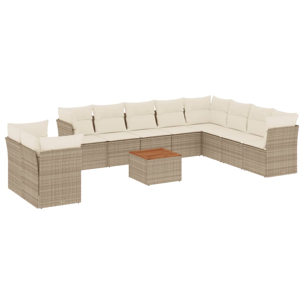 Loungegrupp för trädgården m. dynor 11 delar beige konstrotting