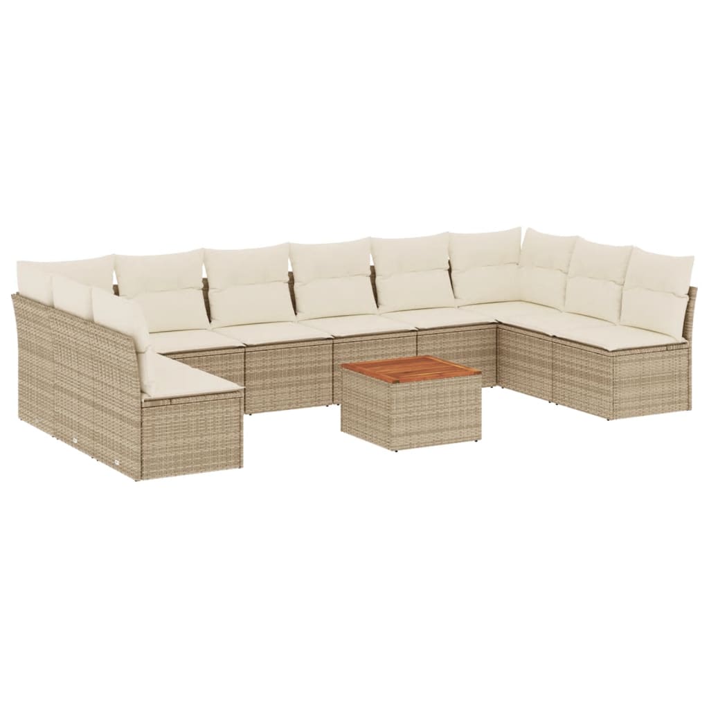 Loungegrupp för trädgården m. dynor 11 delar beige konstrotting