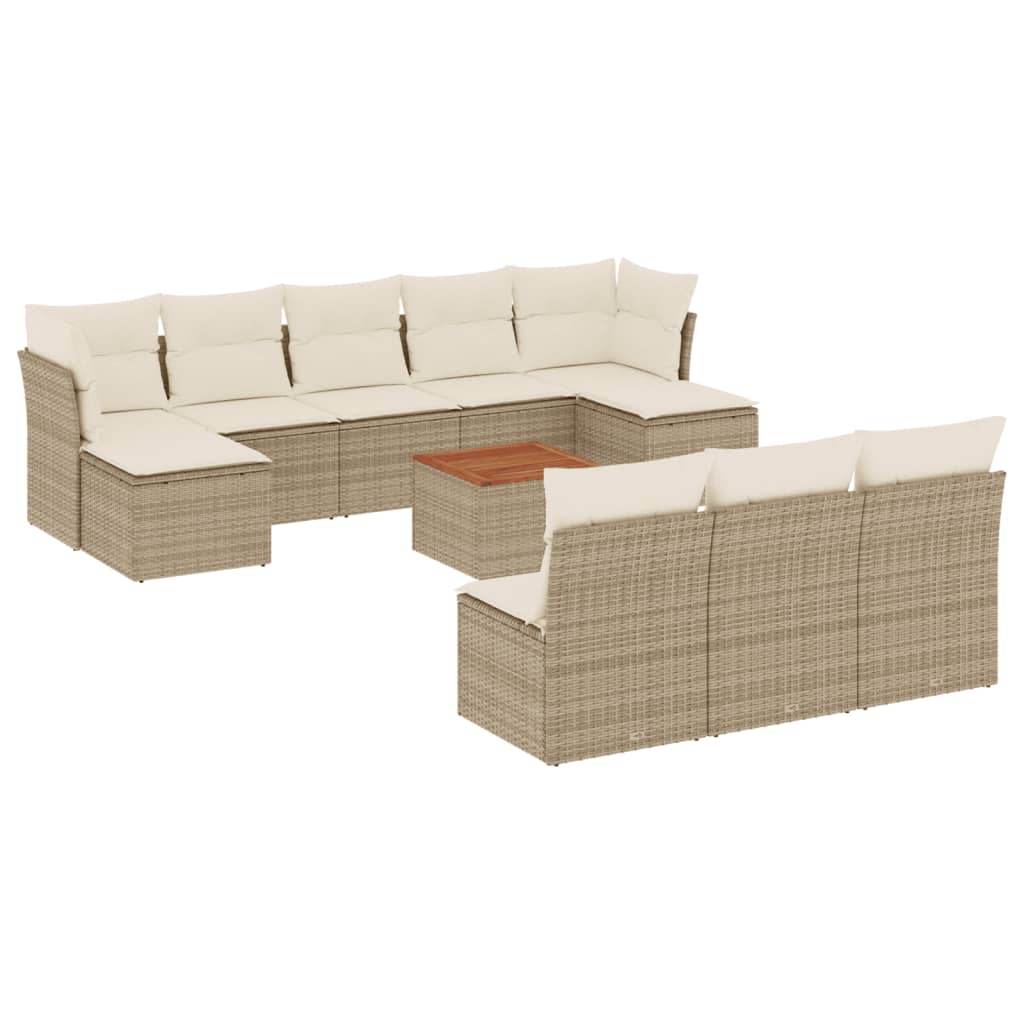 Loungegrupp för trädgården m. dynor 11 delar beige konstrotting