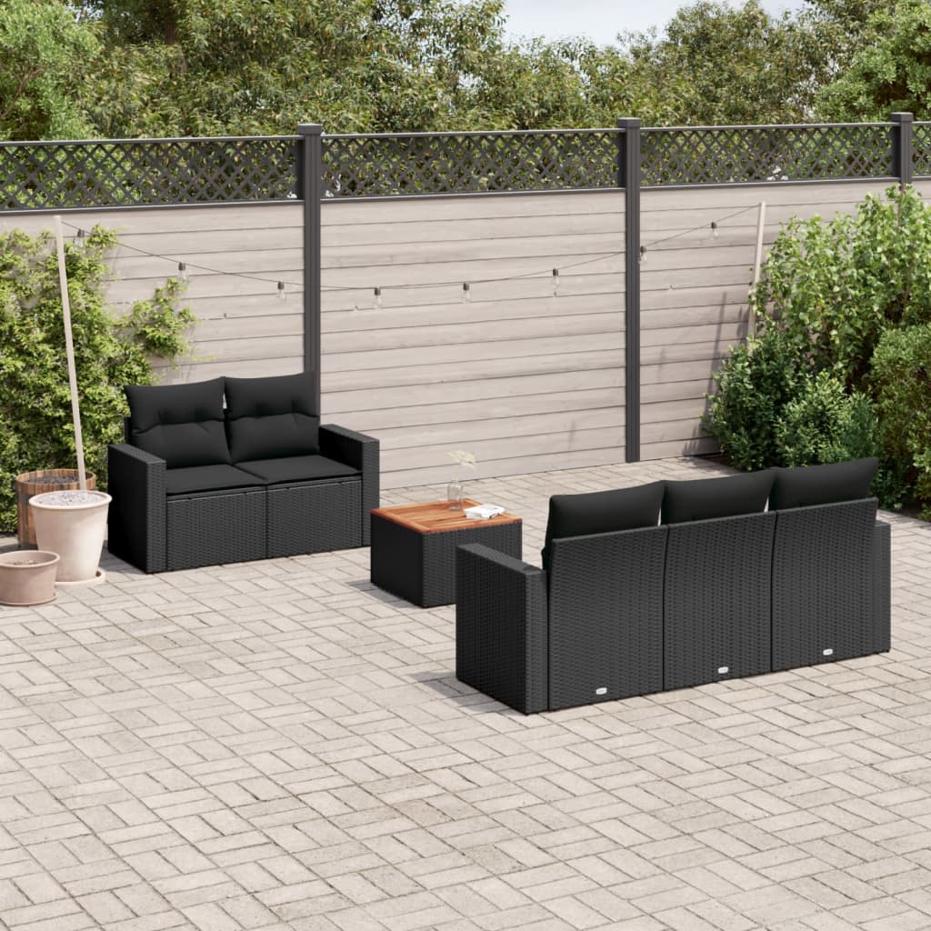 Loungegrupp med dynor 6 delar svart konstrotting