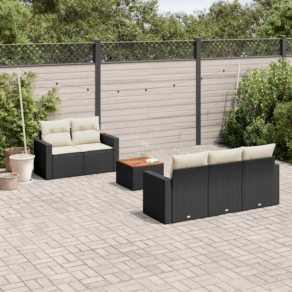 Loungegrupp med dynor 6 delar svart konstrotting