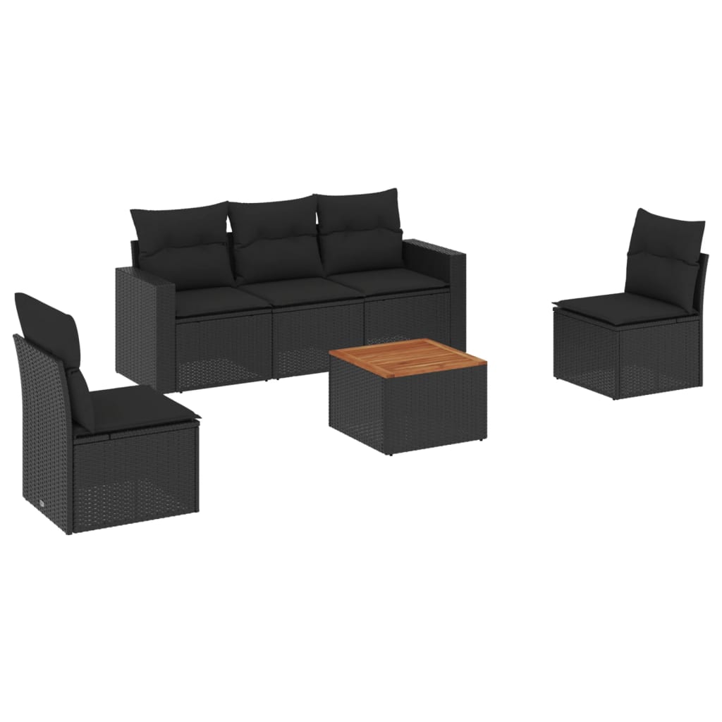 Loungegrupp med dynor 6 delar svart konstrotting