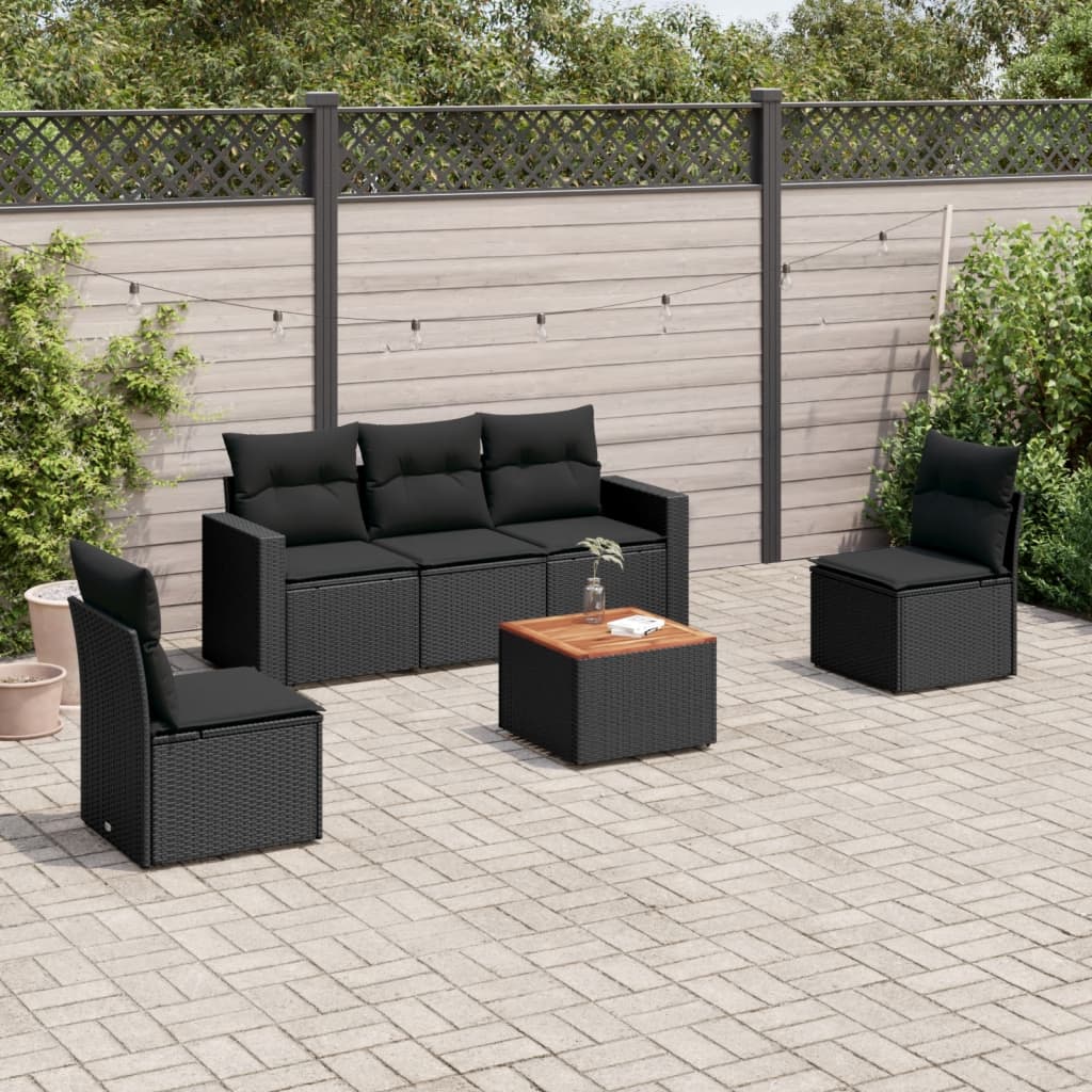 Loungegrupp med dynor 6 delar svart konstrotting