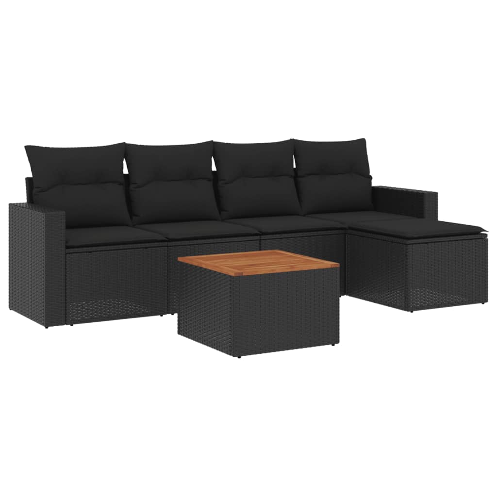 Loungegrupp med dynor 6 delar svart konstrotting
