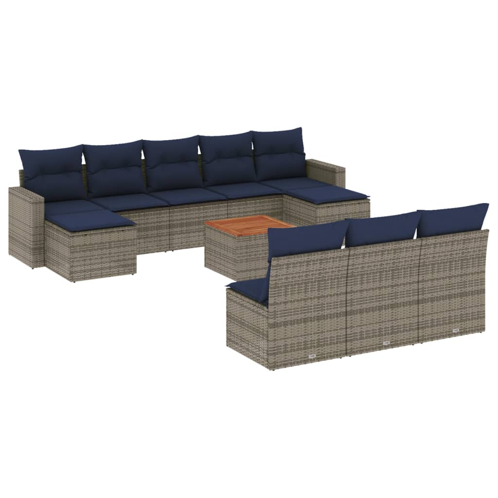 11 delar trädgårdssoffgrupp med dynor grå polyrotting