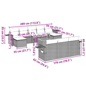 Loungegrupp för trädgården m. dynor 11 delar konstrotting svart