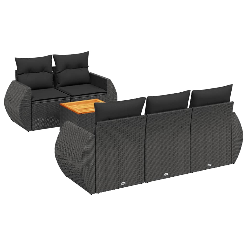 Loungegrupp med dynor 6 delar svart konstrotting