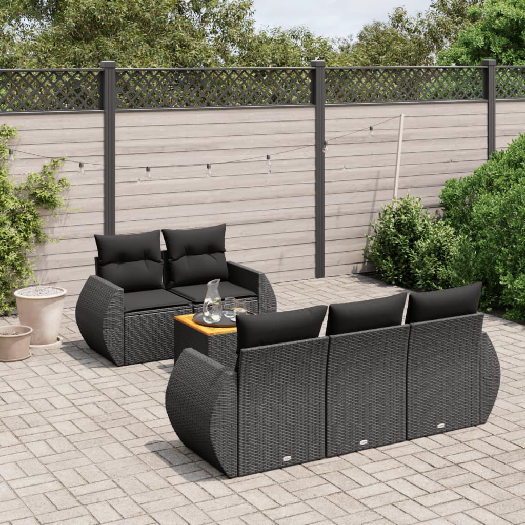Loungegrupp med dynor 6 delar svart konstrotting