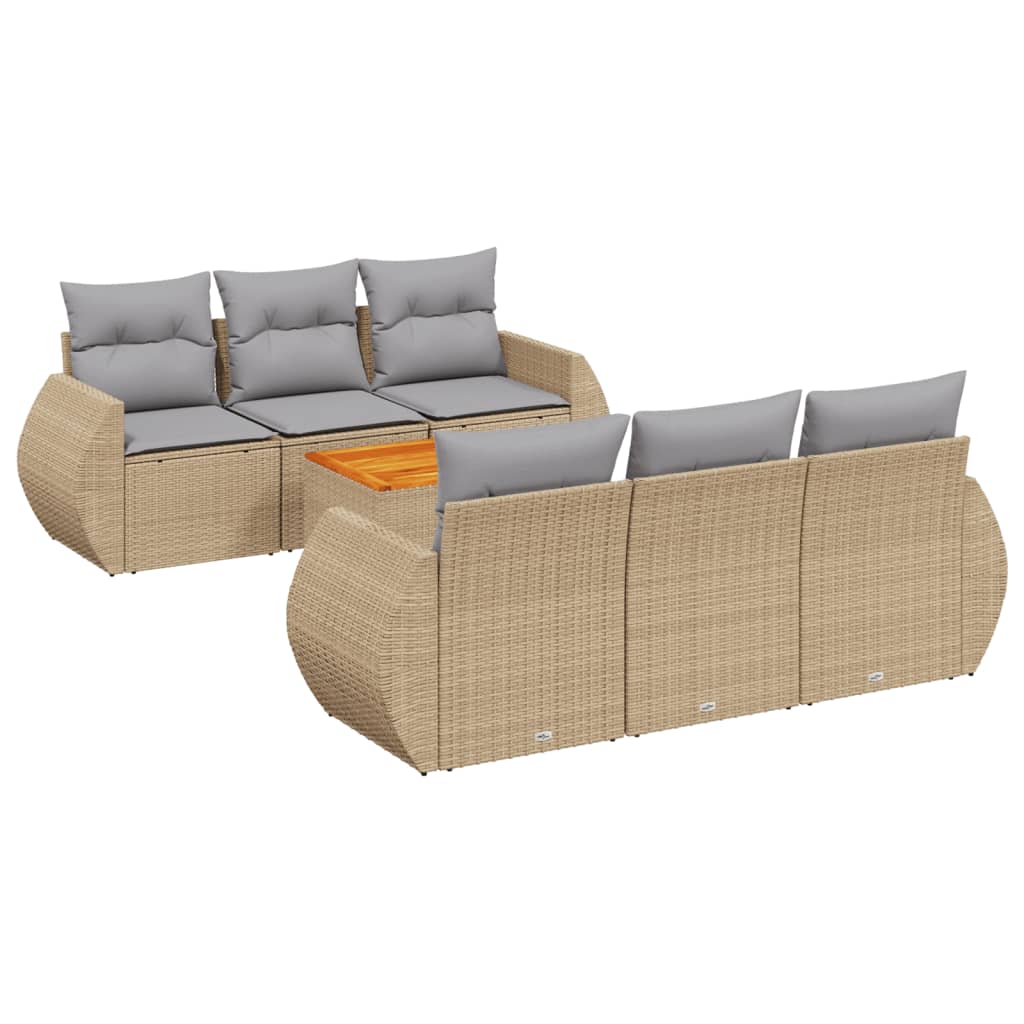 Matgrupp för trädgården med dynor 7 delar beige konstrotting