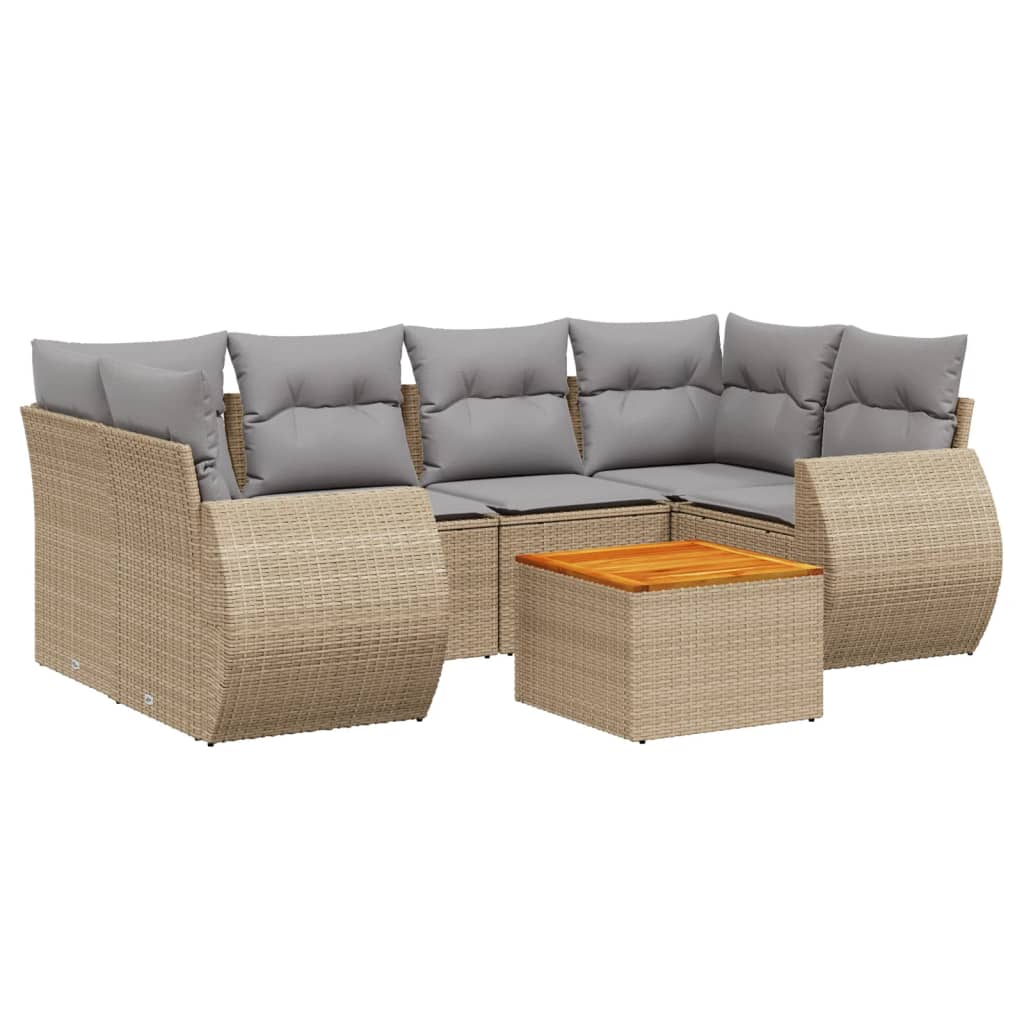 Matgrupp för trädgården med dynor 7 delar beige konstrotting