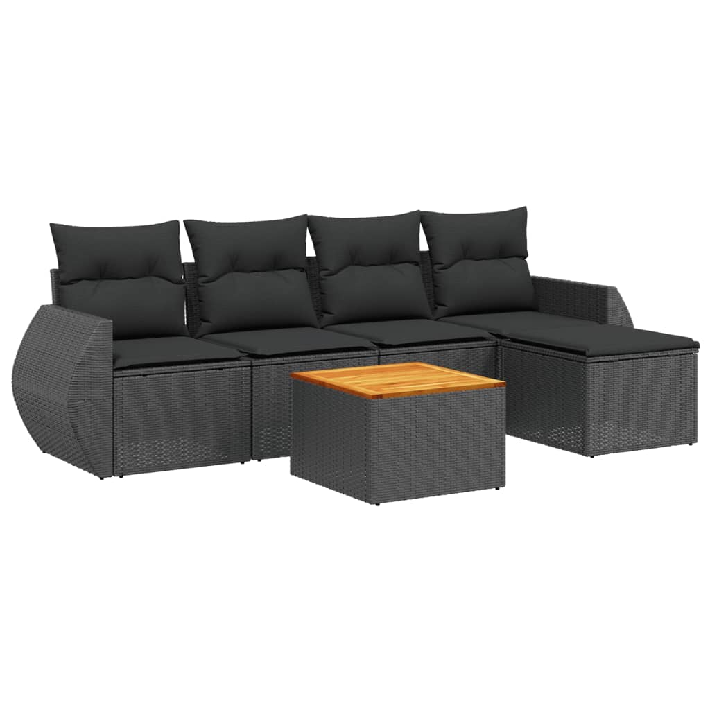 Loungegrupp med dynor 6 delar svart konstrotting