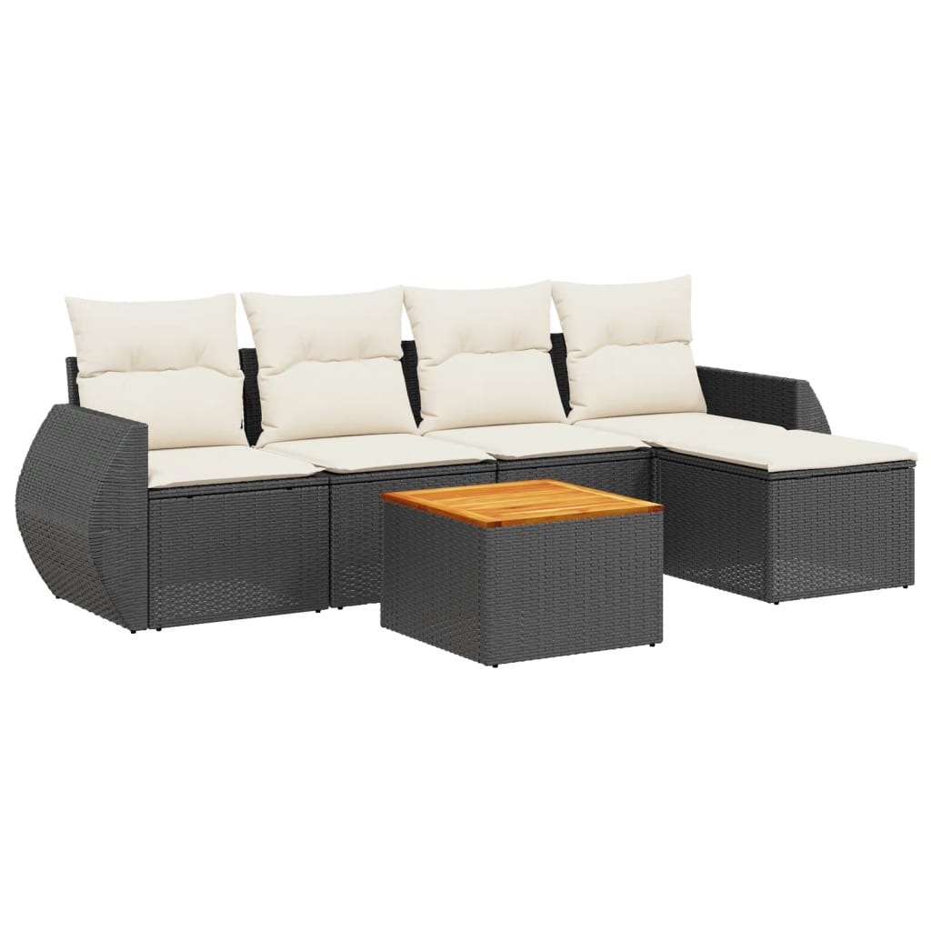 Loungegrupp med dynor 6 delar svart konstrotting