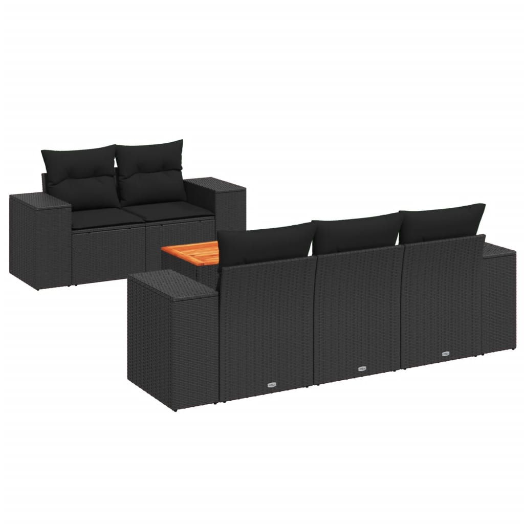 Loungegrupp med dynor 6 delar svart konstrotting