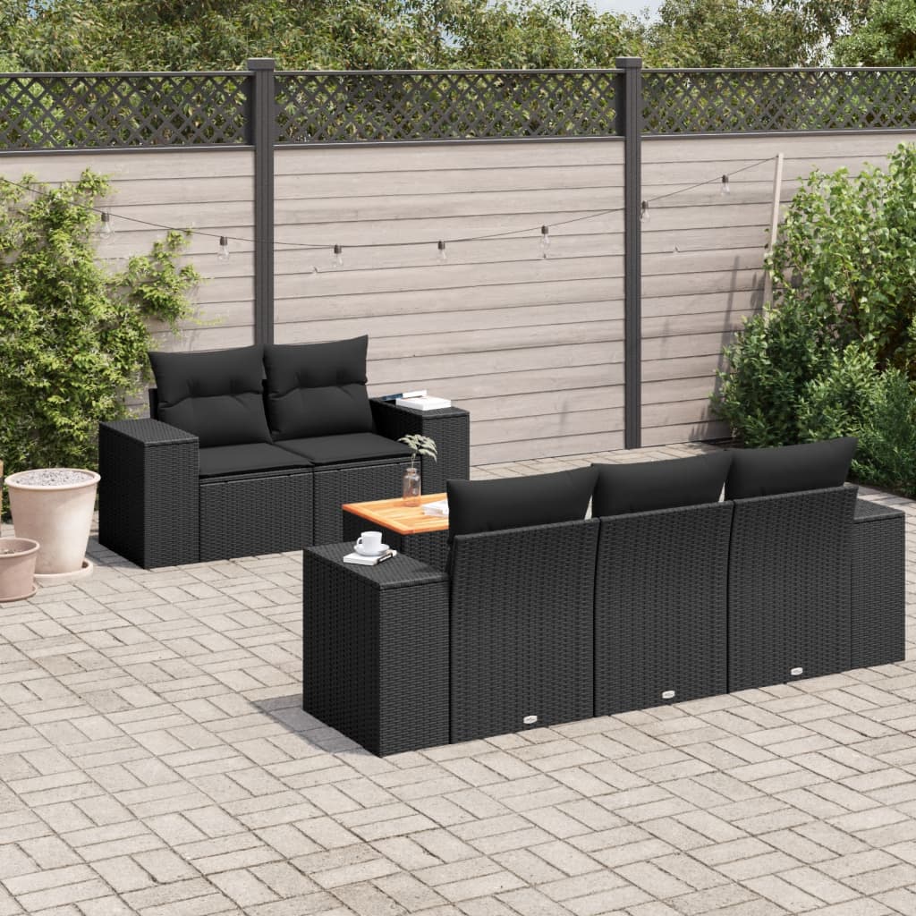 Loungegrupp med dynor 6 delar svart konstrotting