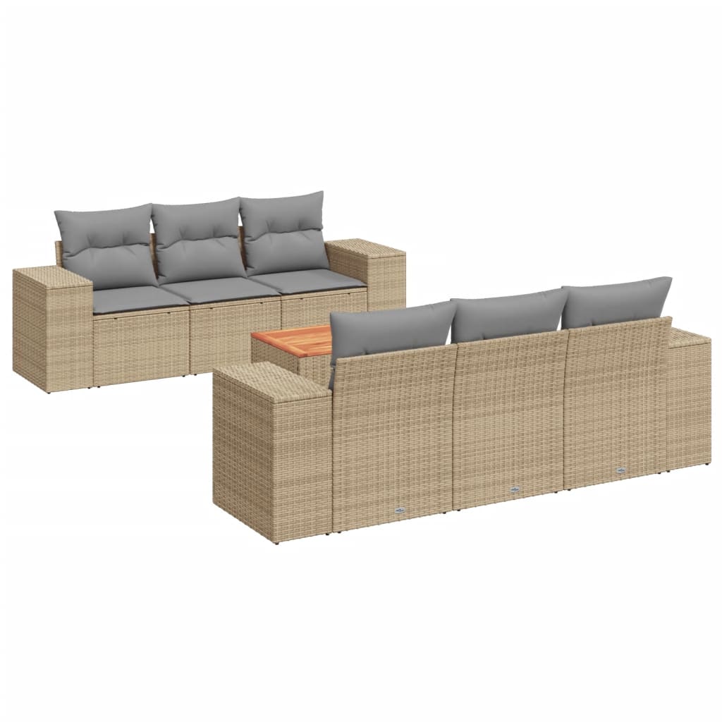 Matgrupp för trädgården med dynor 7 delar beige konstrotting
