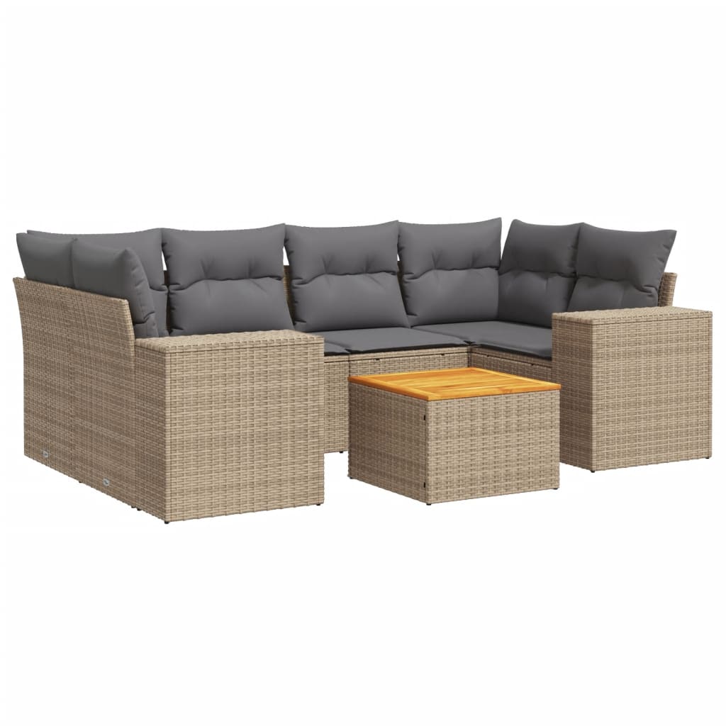 Matgrupp för trädgården med dynor 7 delar beige konstrotting