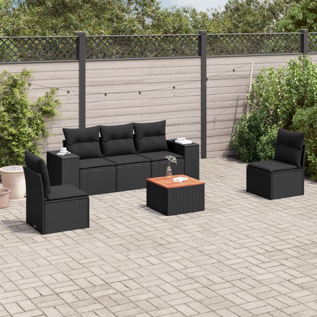 Loungegrupp med dynor 6 delar svart konstrotting