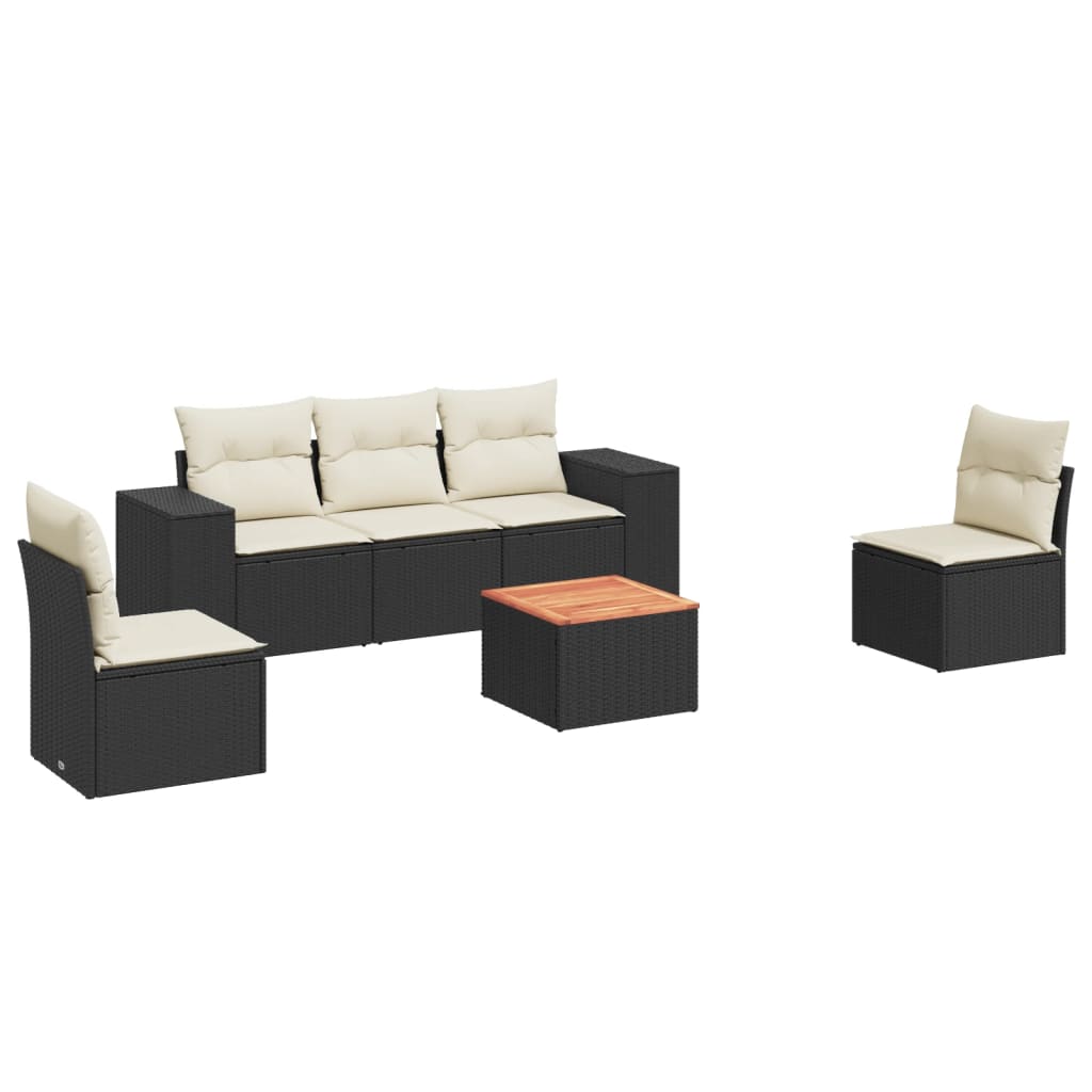 Loungegrupp med dynor 6 delar svart konstrotting