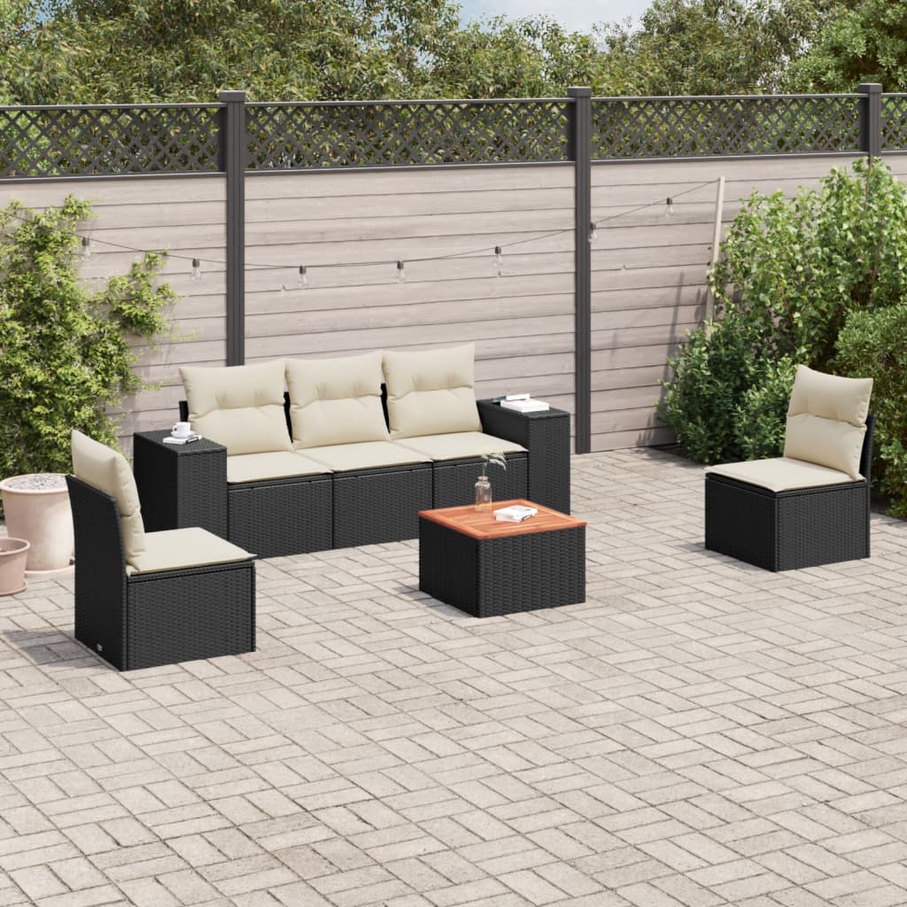 Loungegrupp med dynor 6 delar svart konstrotting