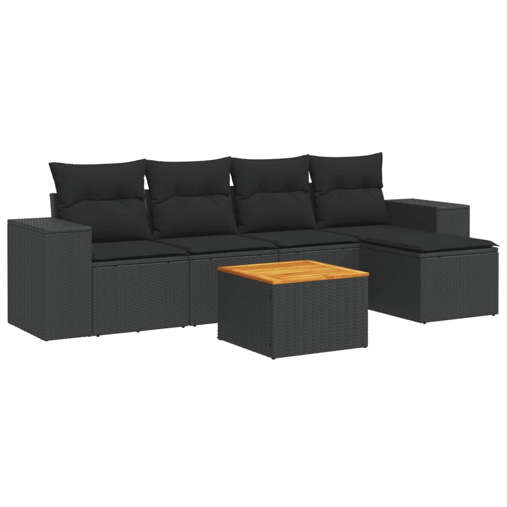 Loungegrupp med dynor 6 delar svart konstrotting