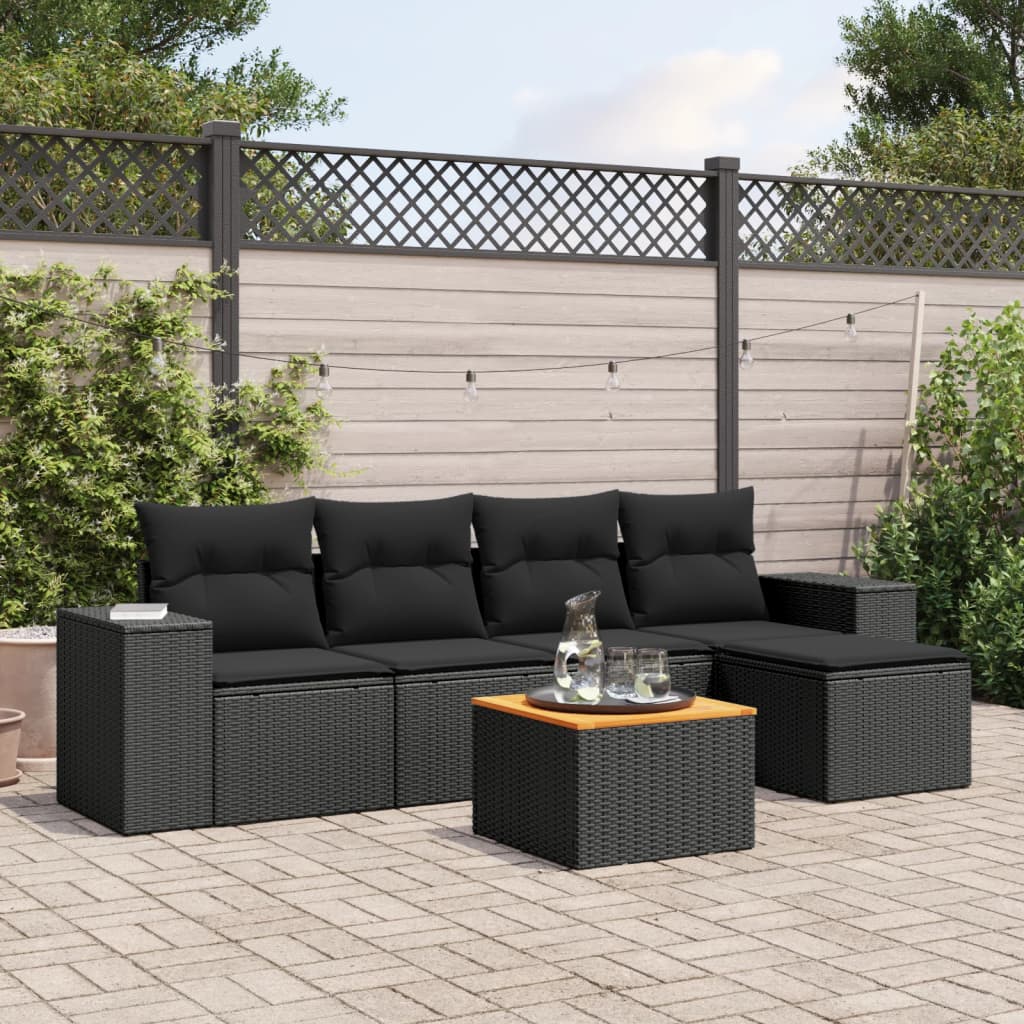 Loungegrupp med dynor 6 delar svart konstrotting