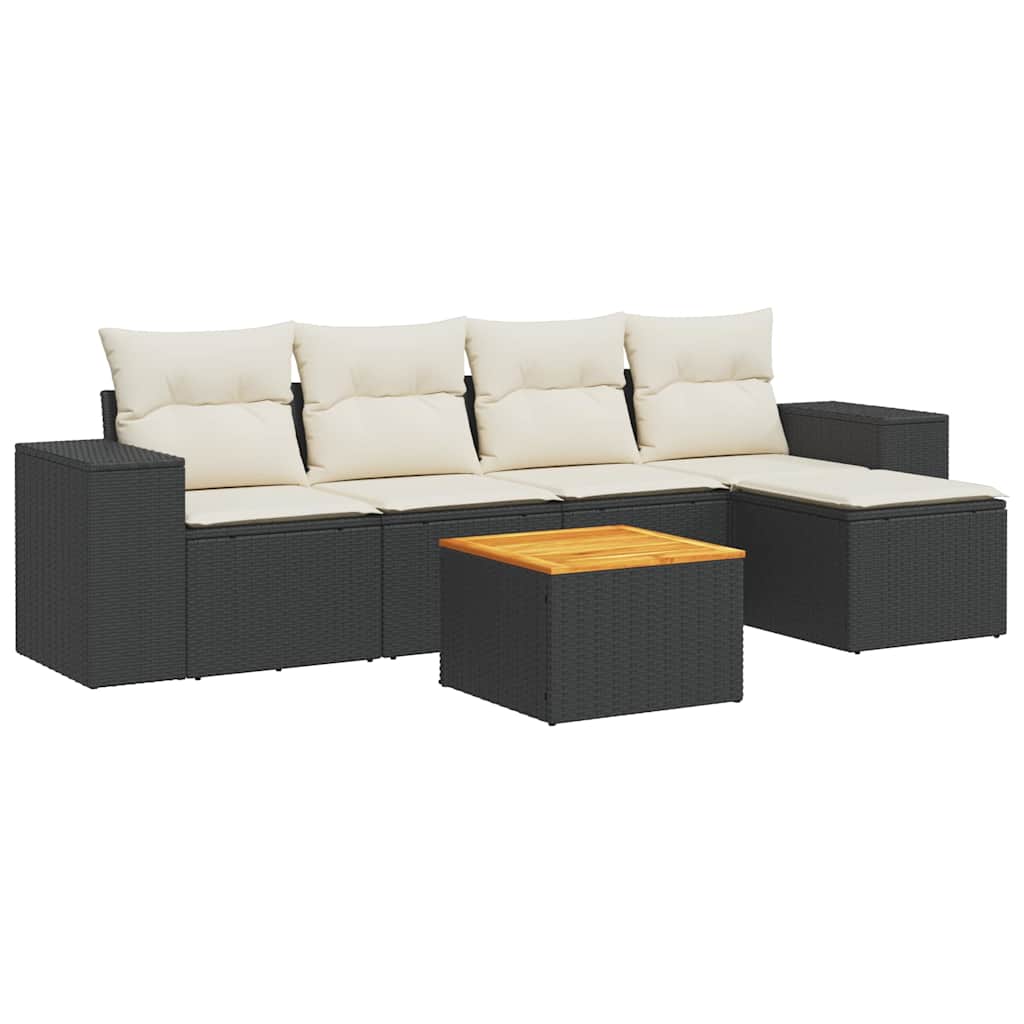 Loungegrupp med dynor 6 delar svart konstrotting