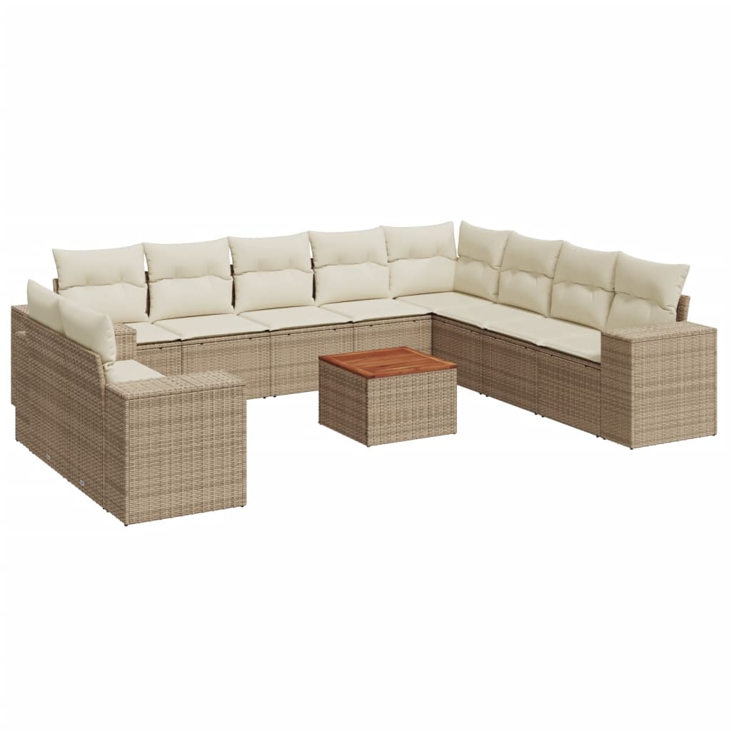 Loungegrupp för trädgården m. dynor 11 delar beige konstrotting