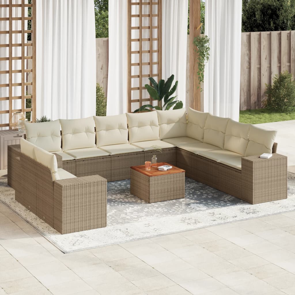 Loungegrupp för trädgården m. dynor 11 delar beige konstrotting
