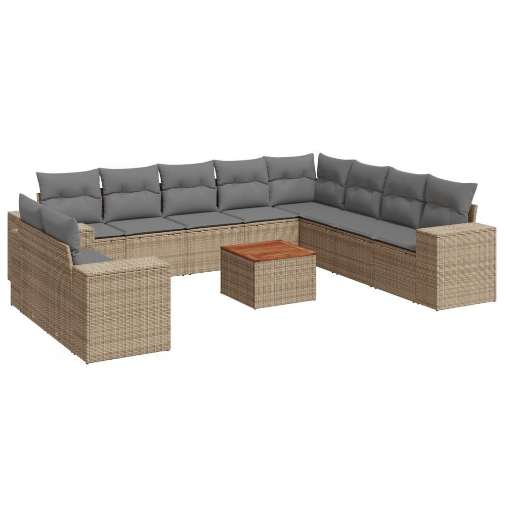 Loungegrupp för trädgården m. dynor 11 delar beige konstrotting