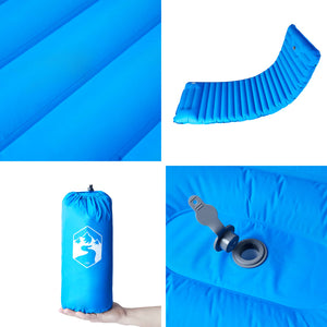 Självuppblåsande campingmadrass med kudde 1 person blå