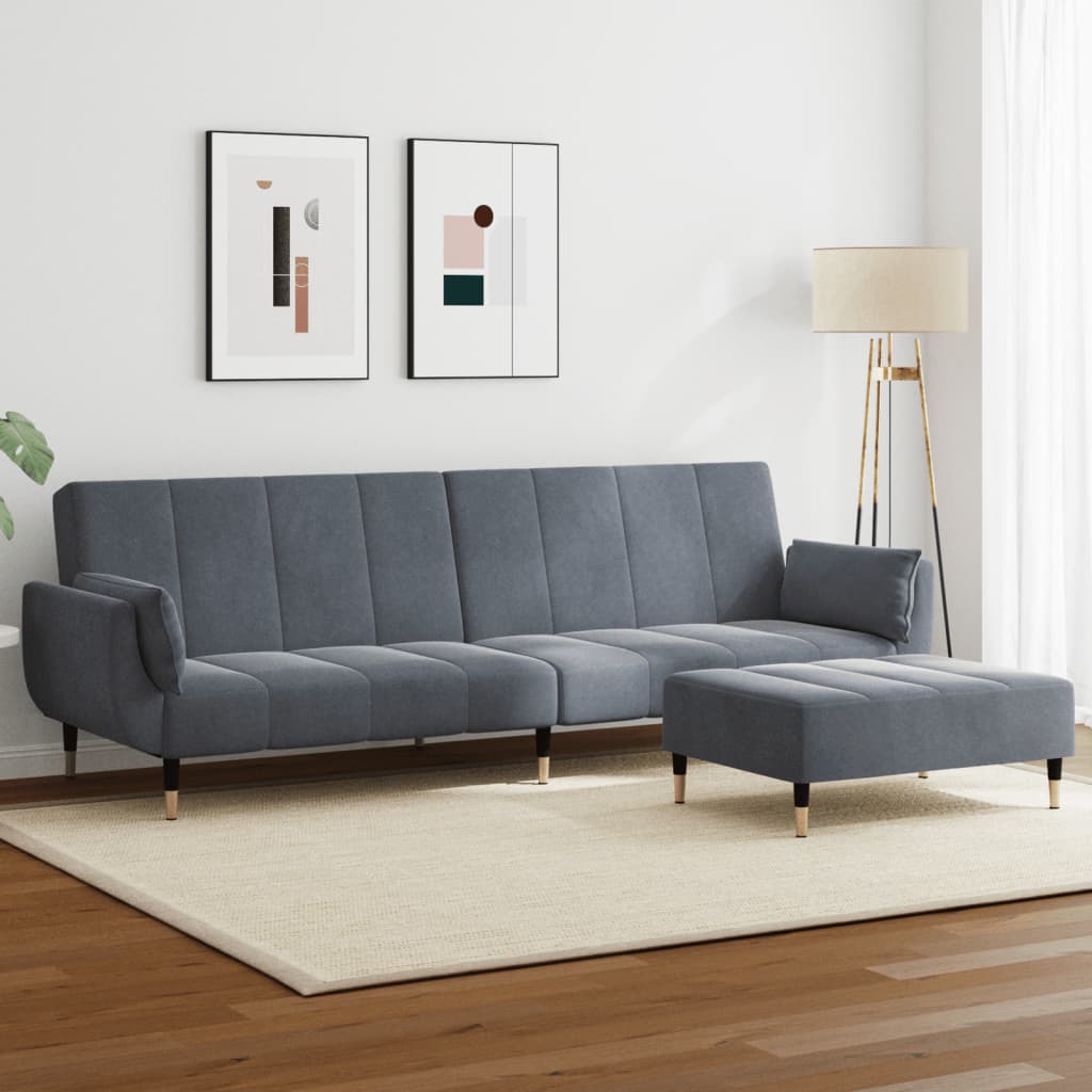 Bäddsoffa 2-sits med fotpall mörkgrå sammet