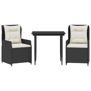 Matgrupp för trädgården med dynor 3 delar svart konstrotting