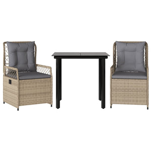 Matgrupp för trädgården 3 delar med dynor beige konstrotting