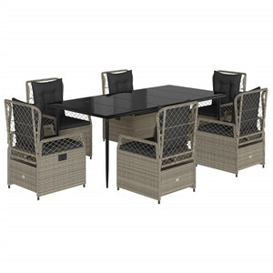 Matgrupp för trädgården med dynor 7 delar ljusgrå konstrotting